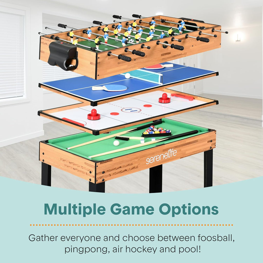 Multi Game Table, 48” Sports Arcade Games with Accessories, Ping Pong, Hockey, Pool Billiards, Soccer Foosball All in One, for Indoor and Outdoor, Family, Kids and Adults