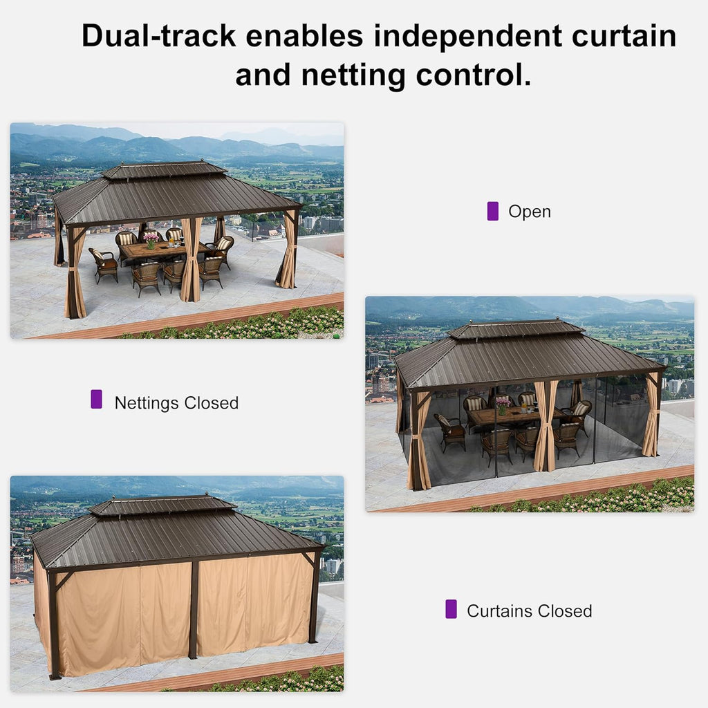 12' X 20' Outdoor Hardtop Permanent Galvanized Steel Gazebo Double Roof Canopy Aluminum Frame Patio Garden Pavilion