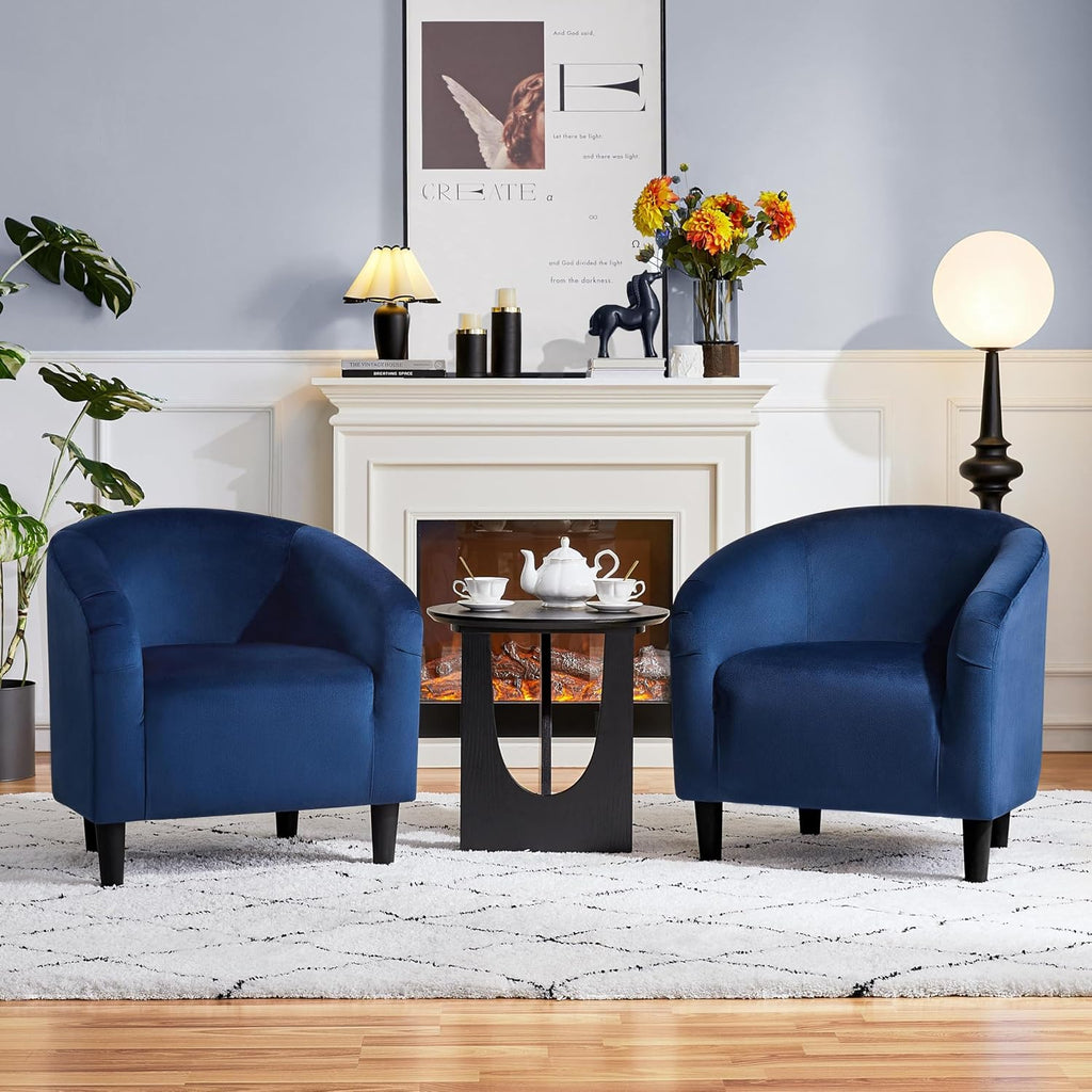Velvet Accent Chair Set of 2, Barrel Chair , Modern Club Chair with Soft Padded Seat and Sturdy Legs Waiting Room