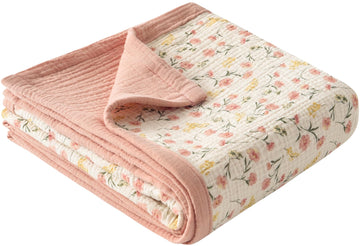 Muslin Baby Blankets for Girls, Large 47" x 47" Cotton Crib Blanket for Baby Infant Toddler, Soft Breathable and