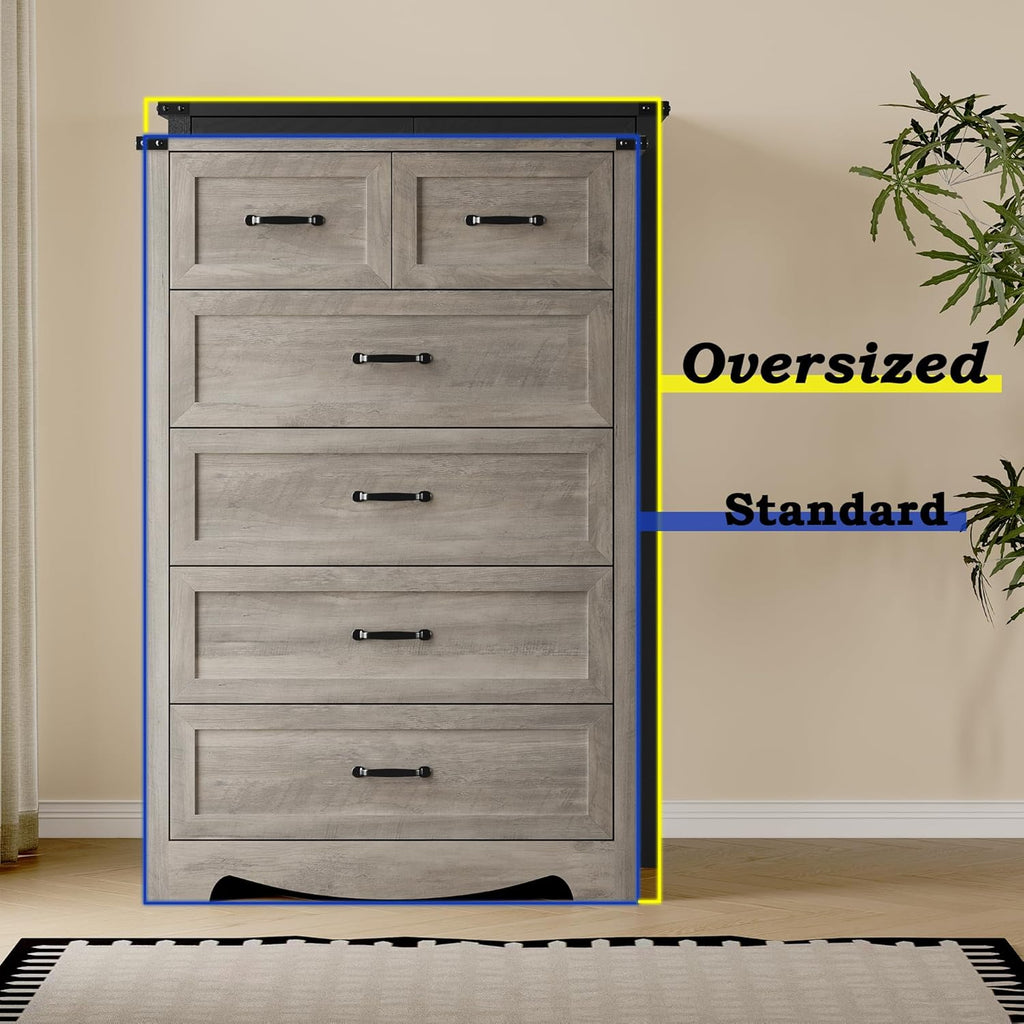 Tall 6-Drawer Dresser , Modern Wooden Chest of Drawers with Metal Handles, Anti-Tipping Design, Sturdy and Stable