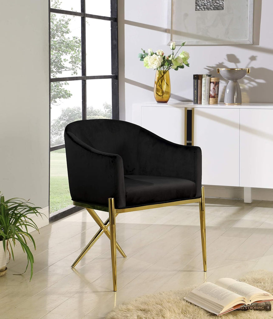 Modern, Contemporary Velvet Upholstered Dining Chair with Sturdy Steel X Shaped Legs, Solid Back