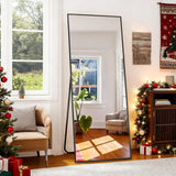 Full Length Mirror with Stand, 56"x21" Floor Mirror with Aluminum Alloy Thin Frame, ShatterVue Tempered Full Body