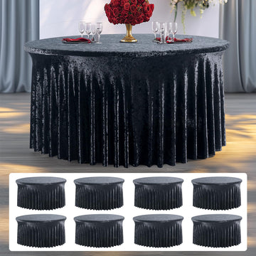 8 Pack Black Velvet Round Tablecloth 60 inch, Thick Shiny Velour Stretch Fitted 5ft Round Tablecloths 120 inch