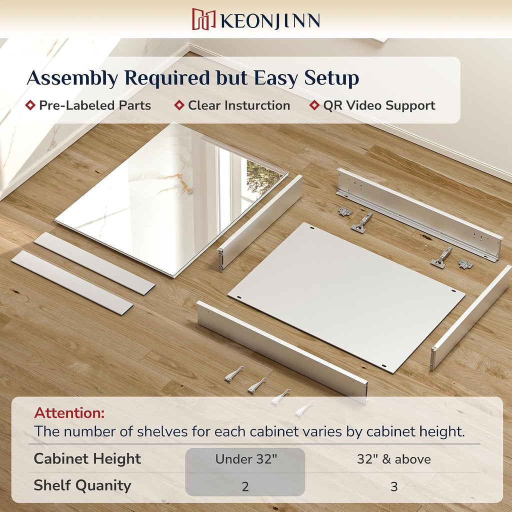 Medicine Cabinet Mirror 14"x24", Adjustable Shelves | Assembly Required, Wall Mount or Recessed, Safe HD Tempered
