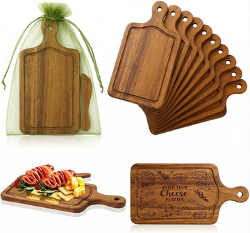10 Pcs Mini Wooden Charcuterie Board Bulk, Small Wood Cutting Board for Crafts Laser Engraving with Knives Organza