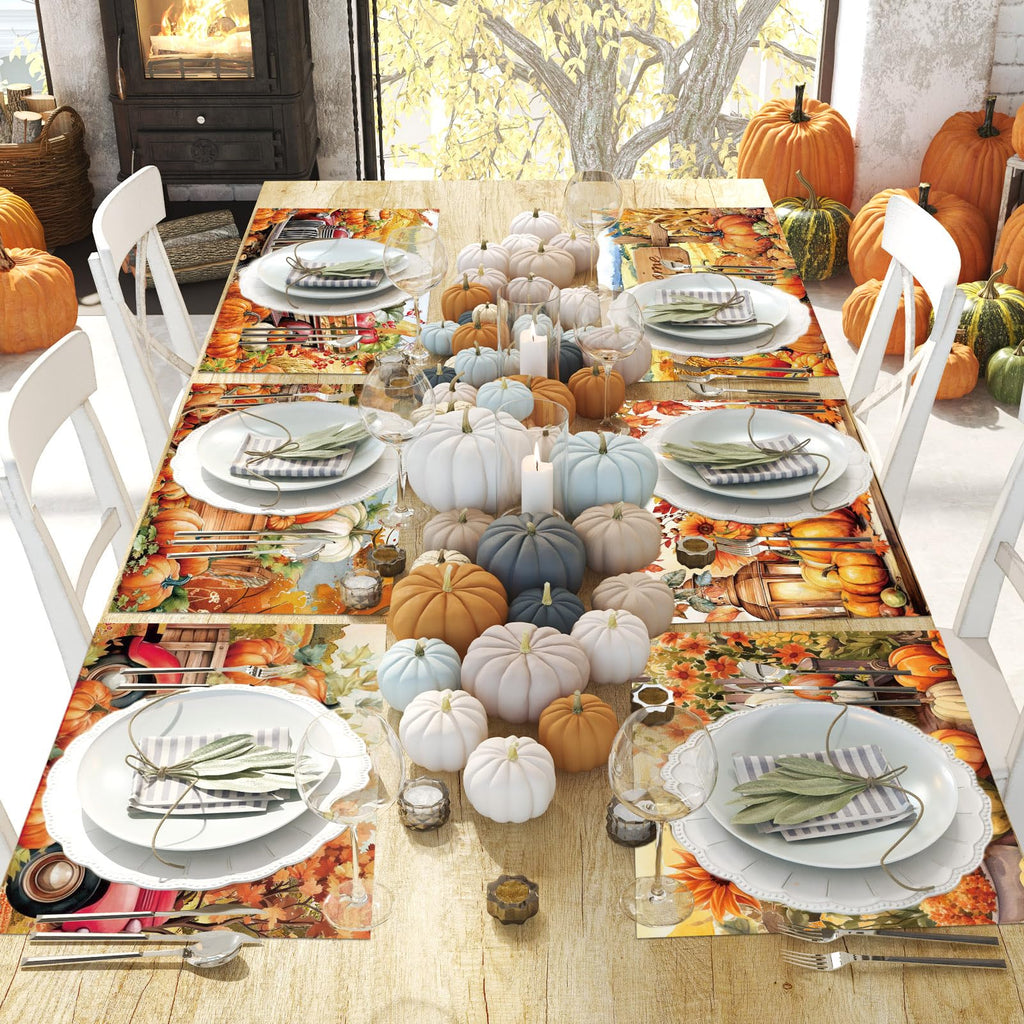 Fall Placemats Set of 6 Thanksgiving Pumpkin Plastic Table Mat 17×13×0.04in