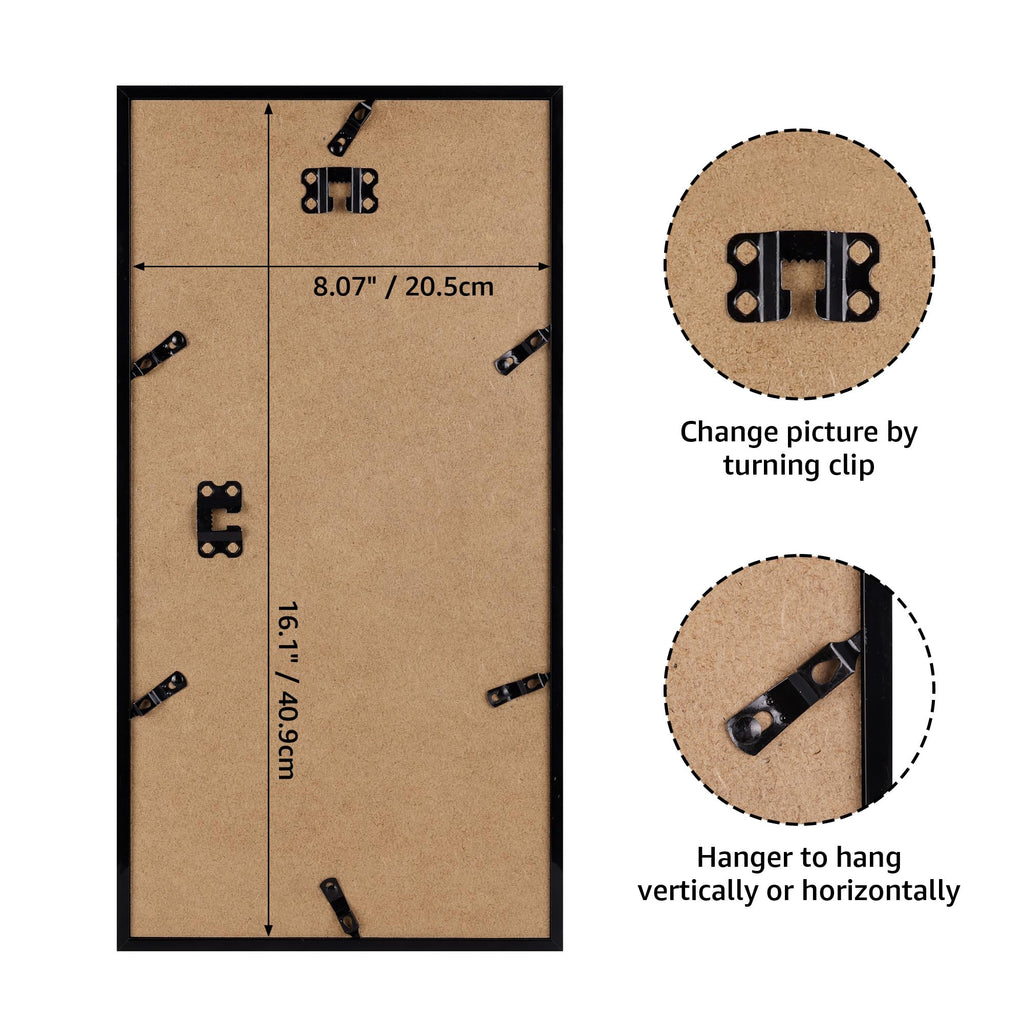5x7 Three Opening Picture Frame with Mat or 8x16 Frame without Mat, Black 3 Pciture Frame Collage for 5 x 7 Photo