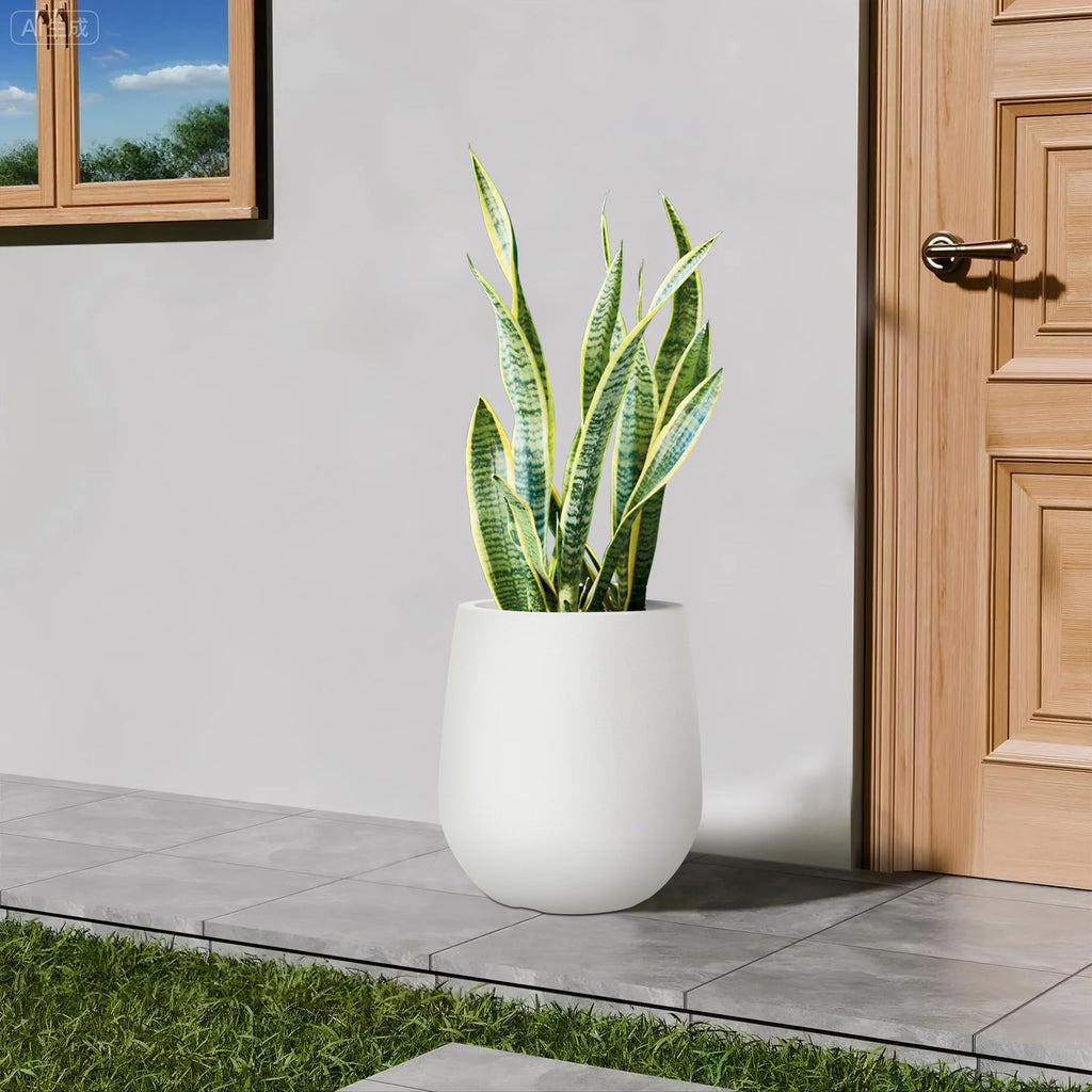 16.9" H Large Tall Plastic Planter w/ Drainage Holes and Plug, Chalk Beige