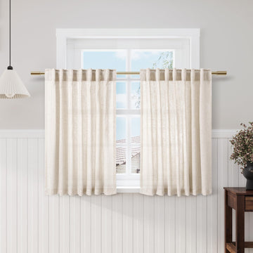 Beige Kitchen Cafe Curtains 45 Inch Length 2 Panel Set Back Tab Pocket Semi Sheer Light Filtering Short Curtain