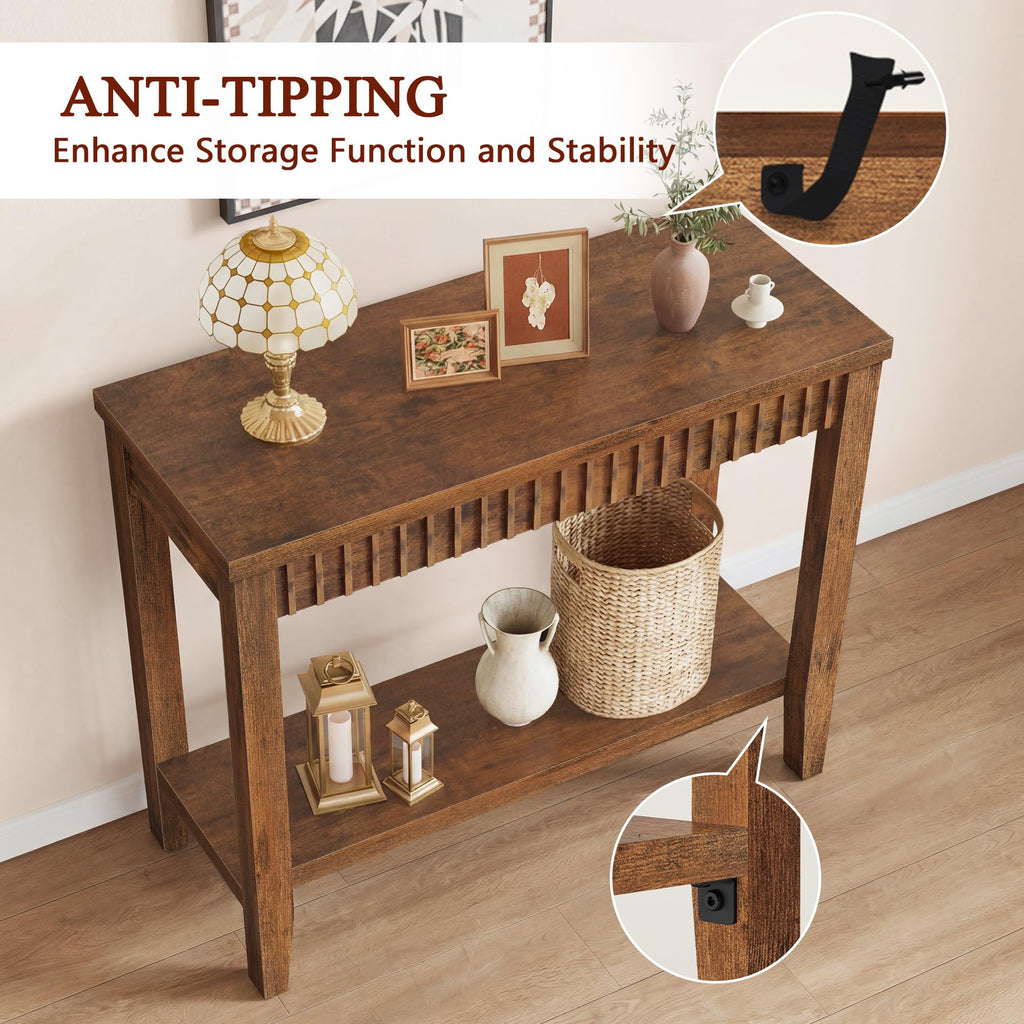 31.5" Entryway Table, Console Tables with Shelves, Rustic Brown