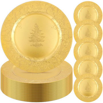 24 Pcs Gold Charger Plates, 13 Inch Round Plastic Christmas Party