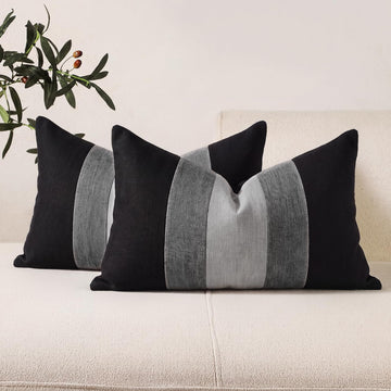 Linen Patchwork Pillow Covers 12x20 Set of 2 Farmhouse Decor