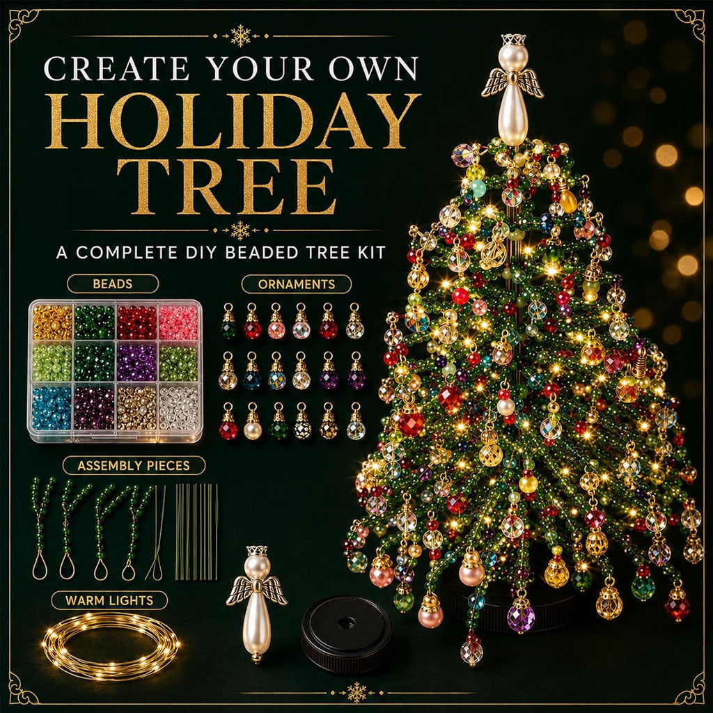 2027 Upgraded DIY Beaded Christmas Tree Kit, 3D Crystal Bead and Pearl Craft Set for Adults with Metal Frame, Angel