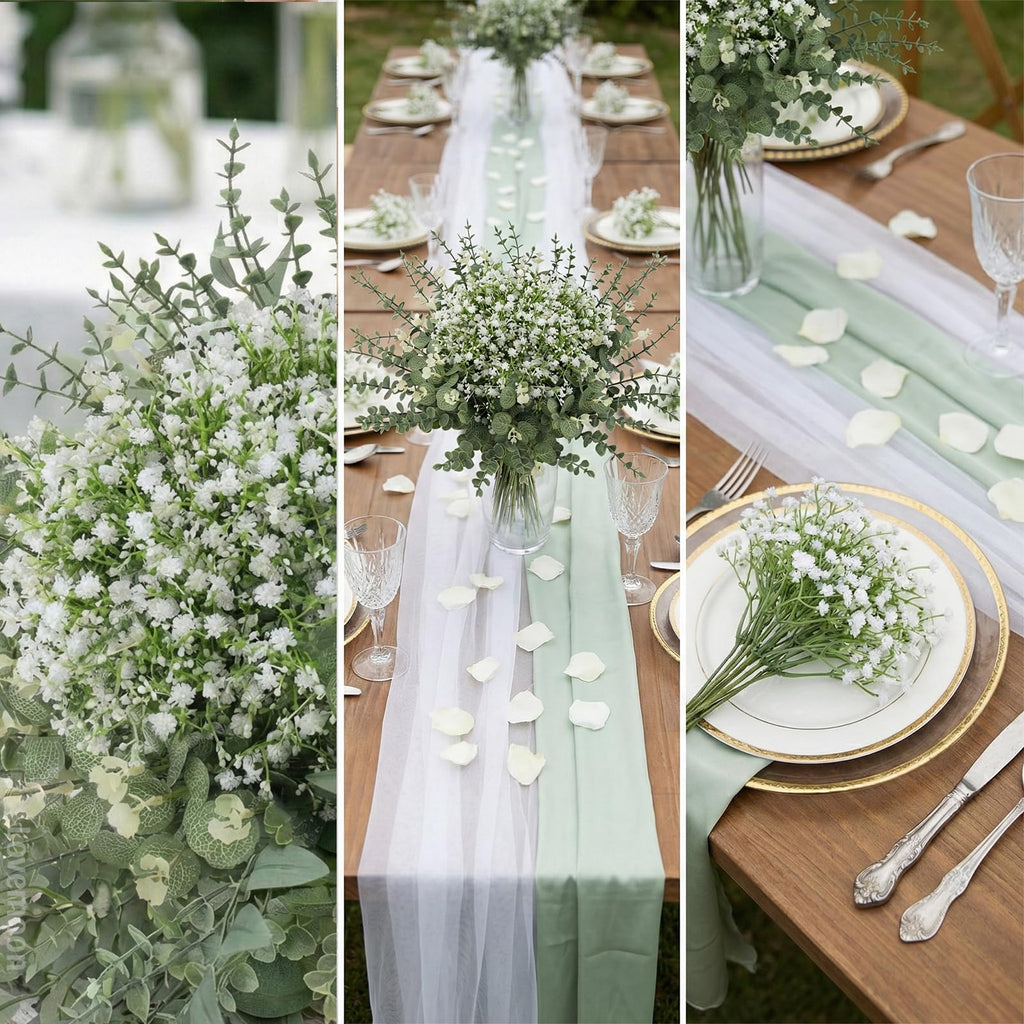 100 Pcs Mix Babys Breath Artificial Flowers Eucalyptus Stem Bulk