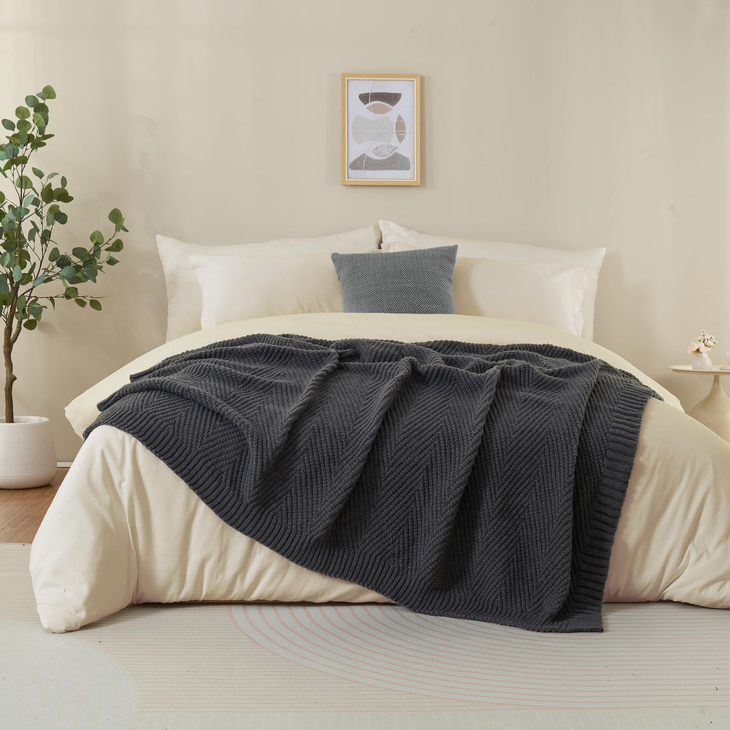 Knitted Throw Blanket for Couch, 60X80 Chevron Bed Knit Throws