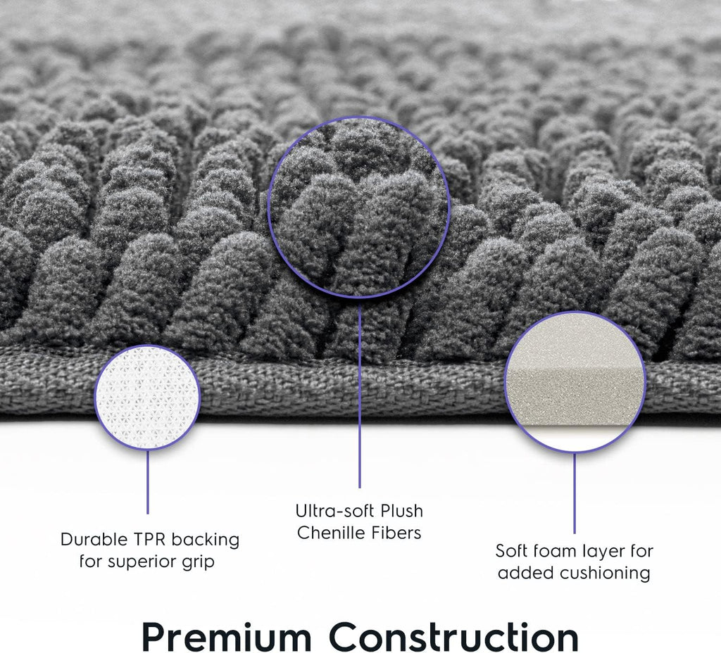 Bathroom Rugs, Extra-Thick Memory Foam Bath Mat, Ultra-Soft Chenille Microfiber, Highly Absorbent, Machine Washable