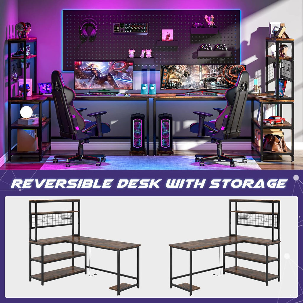 55" L-Shape Computer Desk with Hutch and Wireless Charging