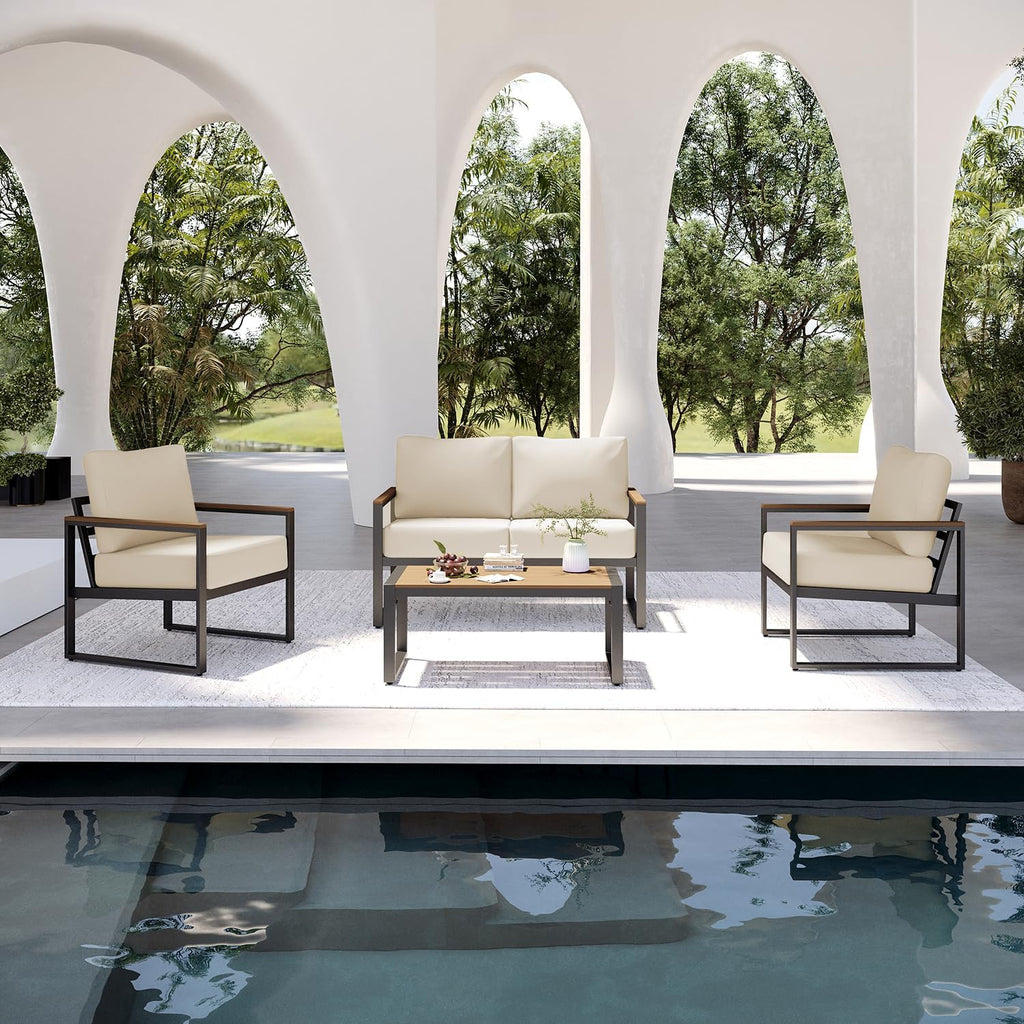 Patio Furniture Set, 4 Piece Outdoor Patio Furniture with Thick Cushions