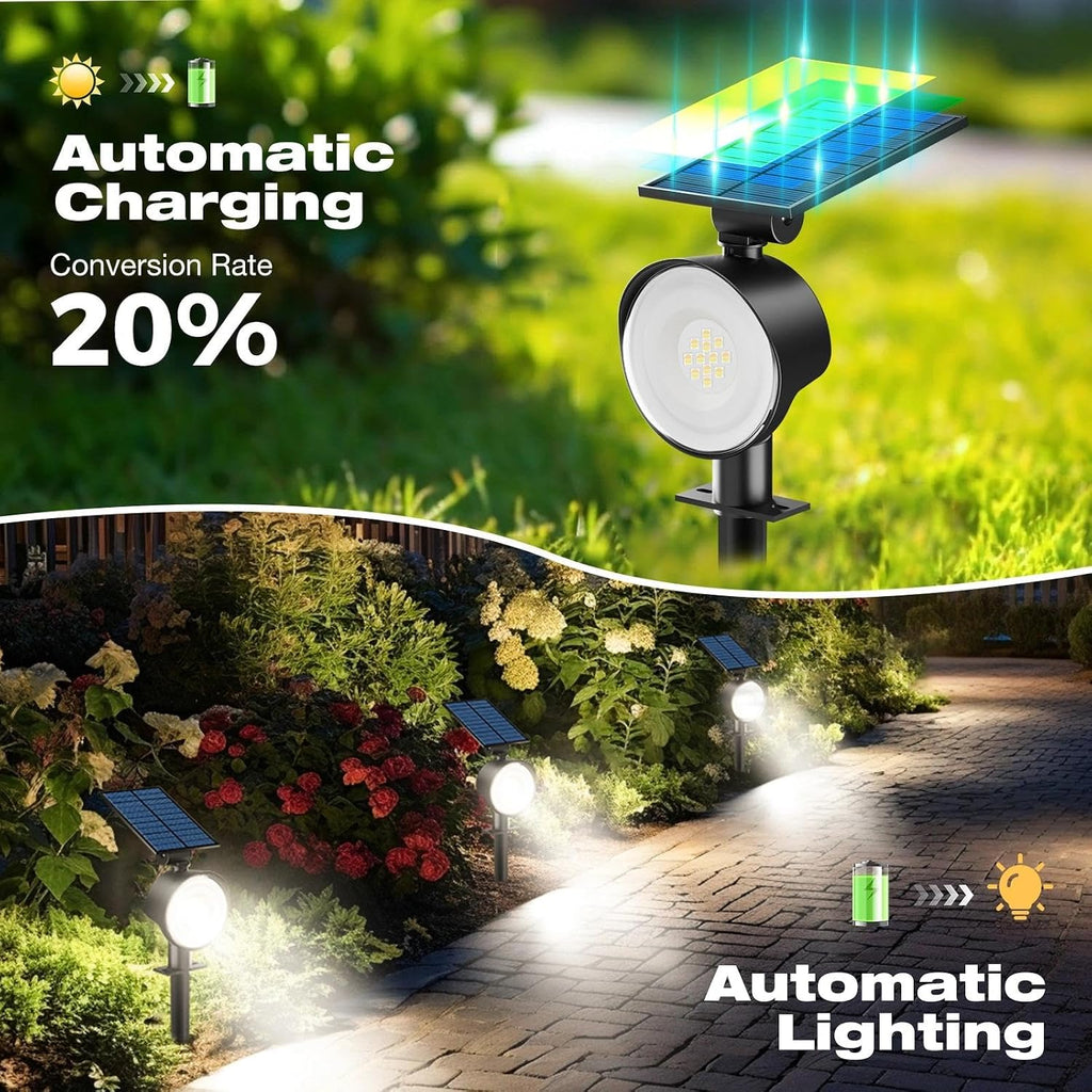 Solar Spot Lights Outdoor Waterproof, 3 CCT Landscape Spotlights | 4 Pack/2 Brightness, Adjustable Solar Panels, Auto