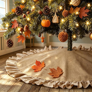 Burlap Fall Christmas Tree Skirt with Ruffle, 48'' Large Tree Decorations