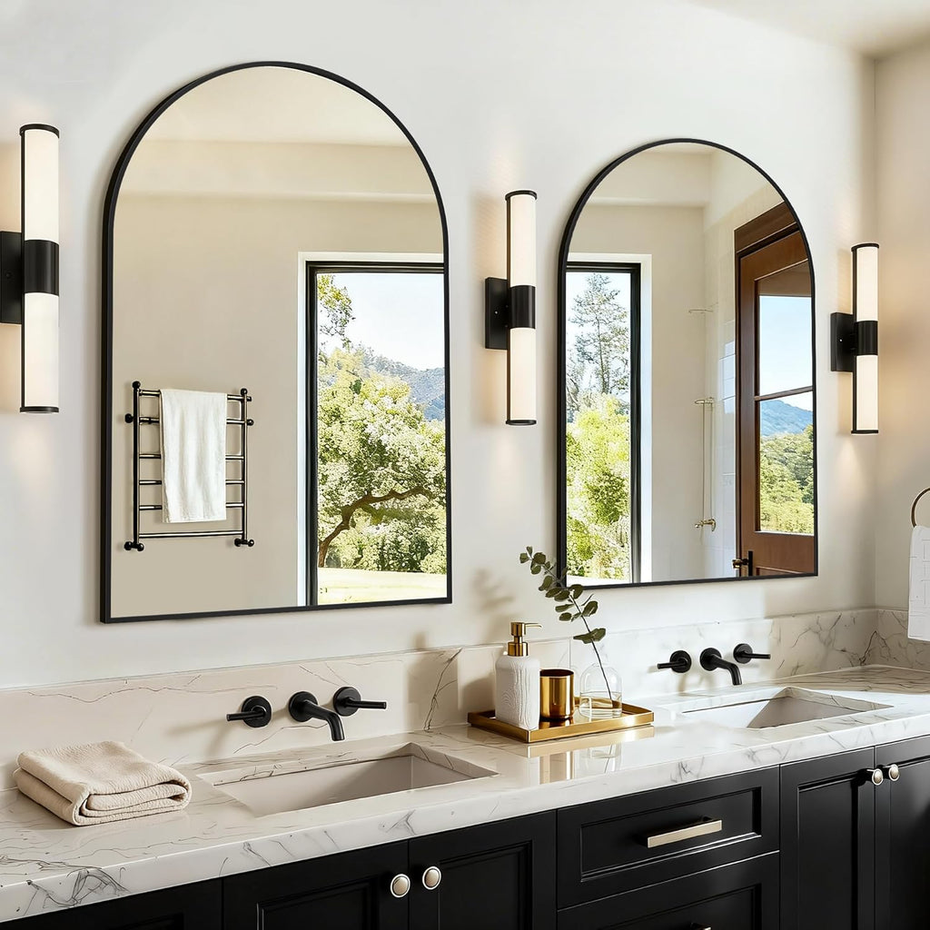 Vanity Bathroom Mirror for Wall, 2 Pack 30"x20" Arched Bathroom Mirror for Over Sink, Arched Metal Frame , Hanging or