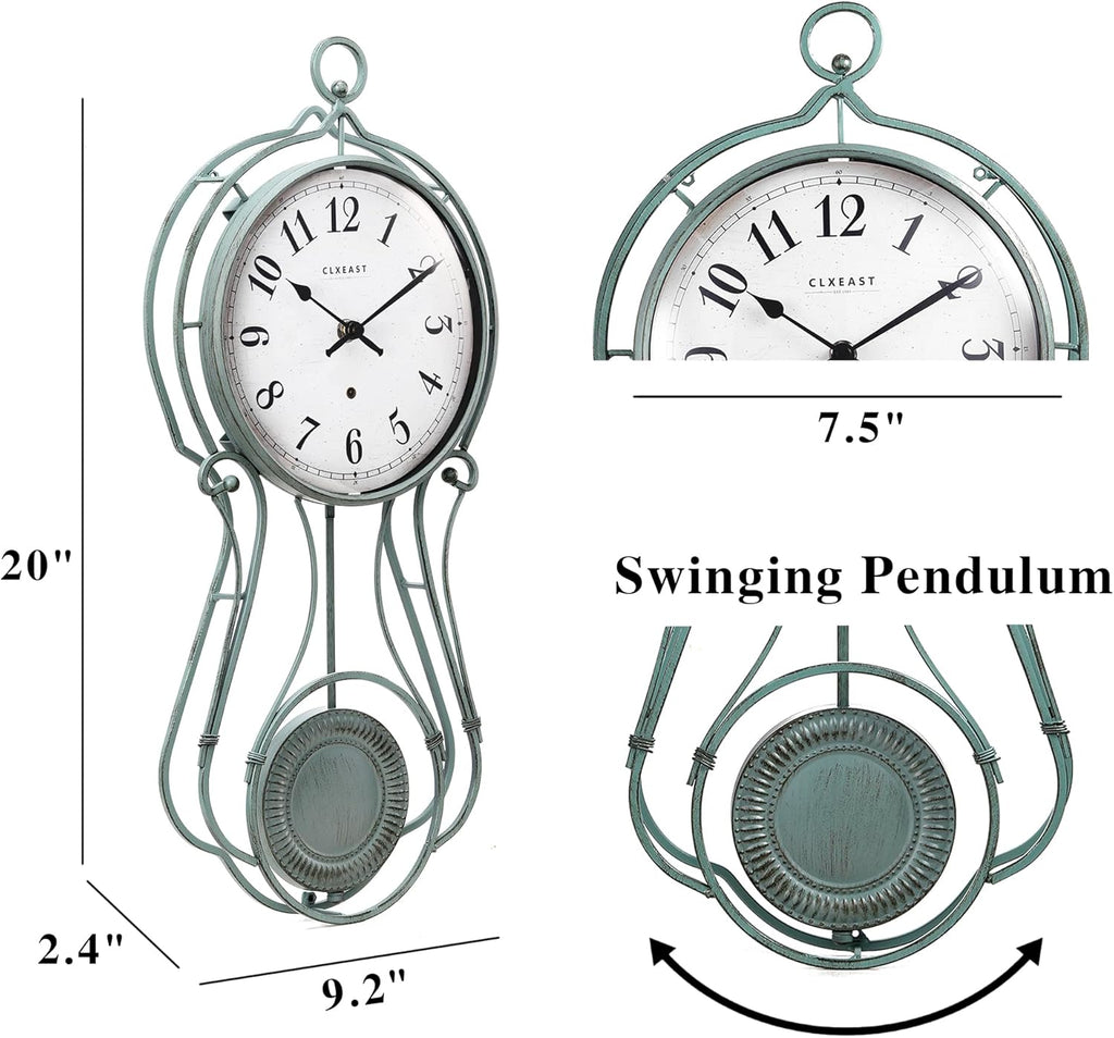 20 Inch Metal Pendulum Wall Clock Battery Operated,Large Schoolhouse Wall Clocks for Living Room Decor,Antique