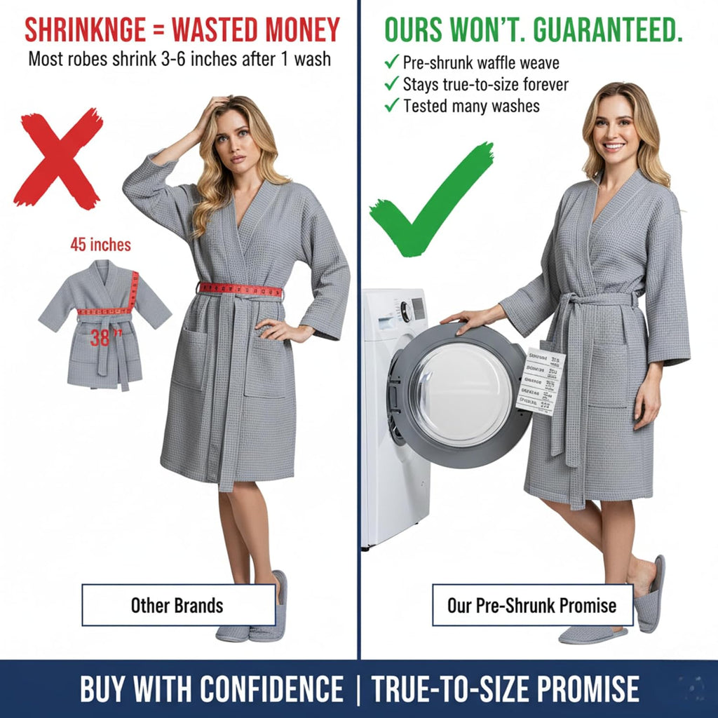 Women's Lightweight Waffle Spa Robes - Soft Cotton Knee Length Bathrobe, Personalized Bridesmaids Robe