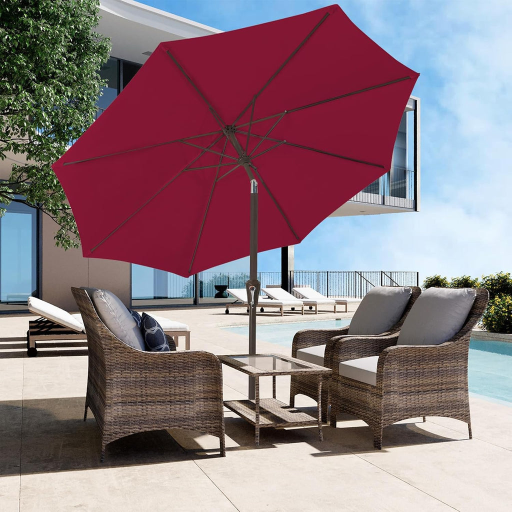 9FT Outdoor Patio Umbrella Outdoor Table Umbrella with Push Button Tilt and Crank - Dark Red