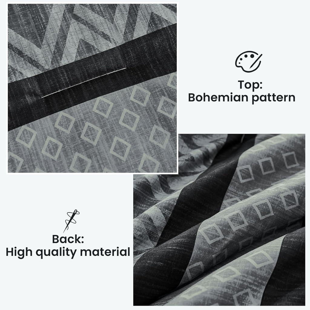 Boho Comforter Set King,Black Gray Striped Bed in a Bag - Set of 7