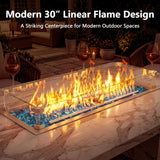 30 x 10 Inch Drop-in Fire Pit Kit, Premium Stainless Steel Modern Fire Trough with Tempered Glass Wind Guard, Burner Pan