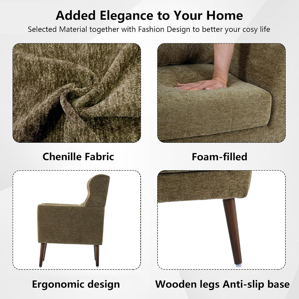 Modern Accent Chair Chenille Fabric Upholstered Tufted Side Chair Wingback Chair,Mid Century Reading Armchair with