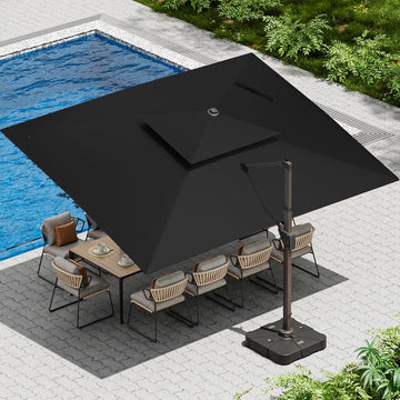 10 X 13 FT Cantilever Patio Umbrella with Led Lights and Base Included Outdoor Heavy Duty Double Top Rectangle Offset -