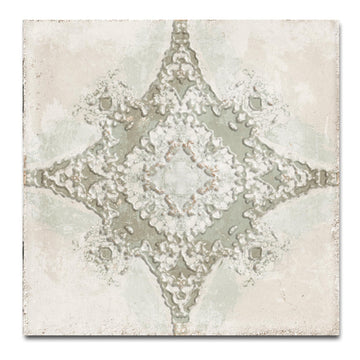 8x8 Inch Antique Sage Decorative Porcelain Tile, Matte Finish Vintage Medallion Wall & Floor Tile, Mediterranean