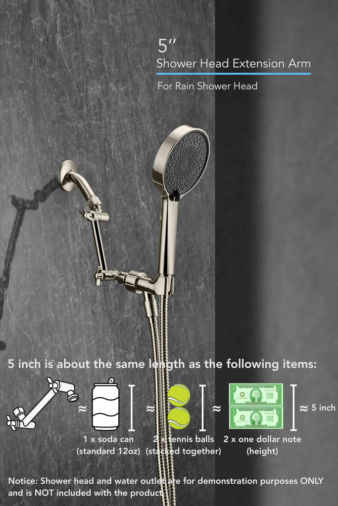 5 Inch Adjustable Shower Head Extension Arm With Locking Set Screw, 304 Stainless Steel Nickel Brushed Angle Height