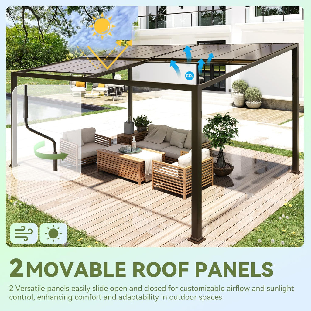 12x16 with Adjustable Polycarbonate Roofs, All Aluminum Frame Permanent Pergola for Patio