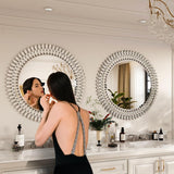 Round Jeweled Mirror for Wall Decor, 26 in Modern Decorative Wall Mirror with Luxury Diamonds Beveled Vanity Mirror
