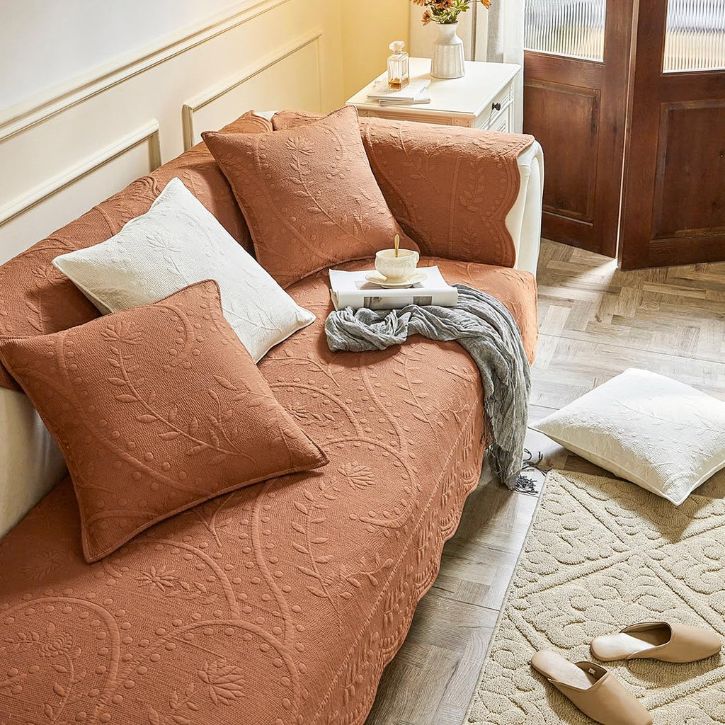 Cotton Quilted Couch Cover for Sofa Sectional Sofa Covers Washable(Orange, 36"x94")