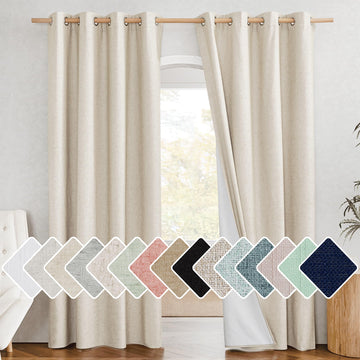 100% Absolutely Blackout Linen Curtains with Thermal Insulated White Liner, 52" Wide, 2 Panels, 84 inches Long