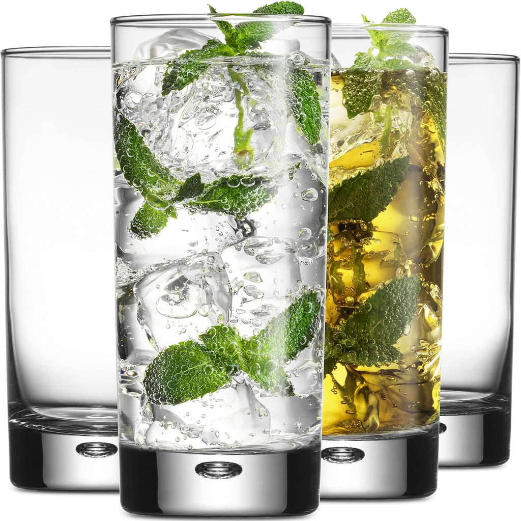 Highball Glasses set of 4, 17 oz Drinking Glasses, Red Series Heavy Bubble Base