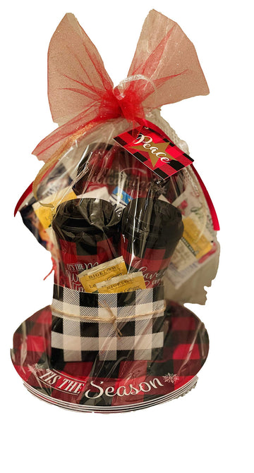 Set of 4 Red and Black Buffalo Plaid Checkered Print Farmhouse Christmas Round Charger Plates - Party Table Setting