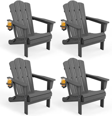 Folding Adirondack Chair Set of 4 with Cup Holder, Grey