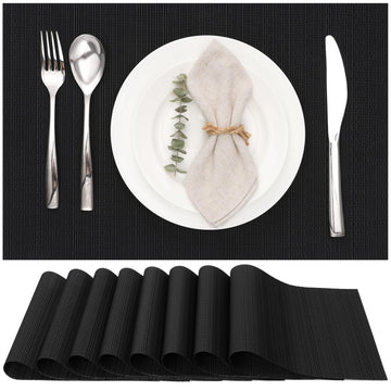 Black Placemats Set of 8 Kitchen and Dining Table Placemats