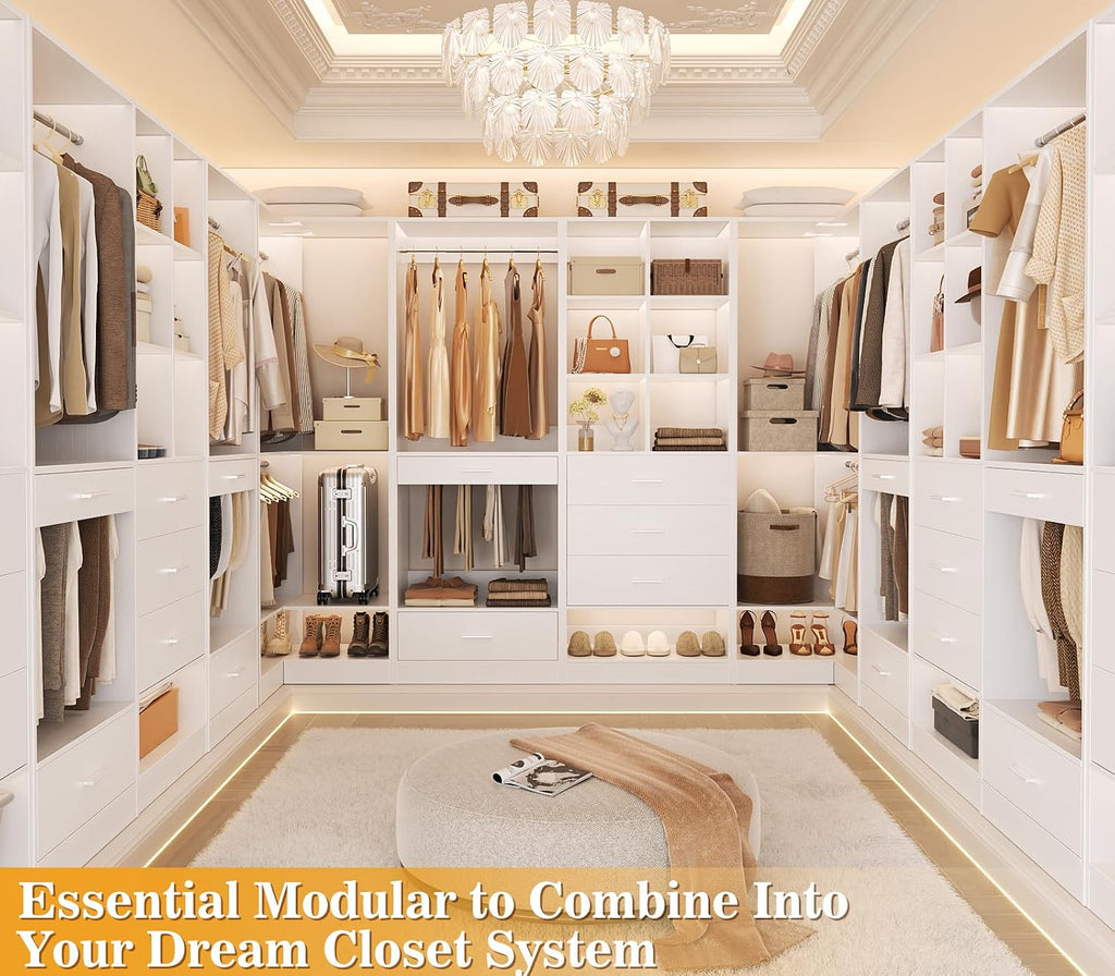 Closet System Organizer with 3 Drawers and Partition Storage, Freestanding Wardrobe Organizer Modular with Shoe