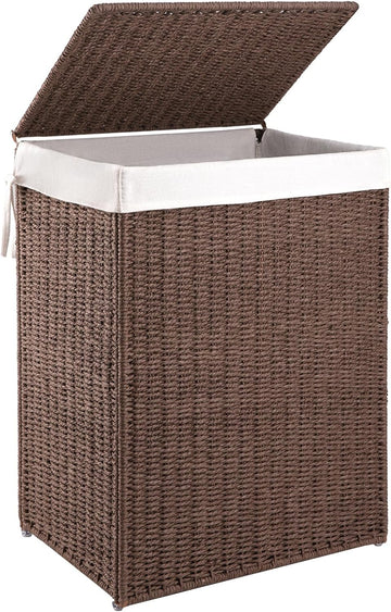 Laundry Hamper with Lid, 90L(23.8 Gal) Large Wicker Laundry Basket , Handwoven Paper Rope Clothes Hamper with
