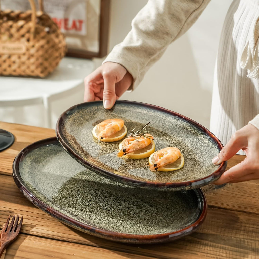 Ceramic Large Serving Platters- Set of 3 Oval Platters for Entertaining. Modern Kitchen Dishes for Dinner, Fruit