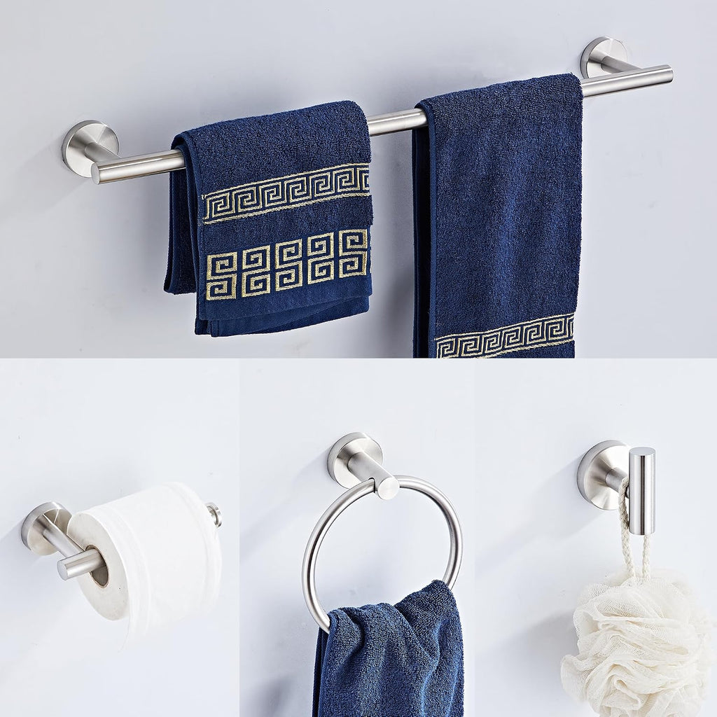 Brushed Nickel Bathroom Hardware Set 5 Piece with Towel Racks , SUS304 Stainless Steel Bath Towel Bar Set, 24 Inch
