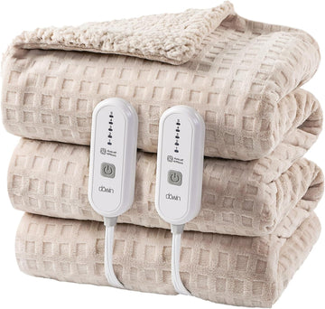 Waffle Electric Heated Blanket with Dual Control 84x90, Khaki