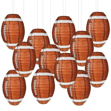Inspired Noguchi Style 24 Pieces Hanging Football Paper Lanterns 12 In, Brown