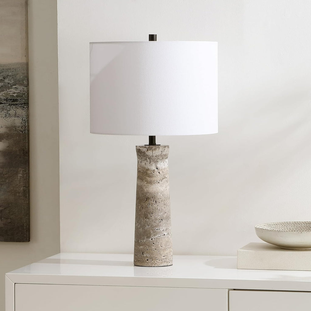 Alana Grey Travertine 25-inch Table Lamp, Desk, Nightstand (LED Bulb Included)